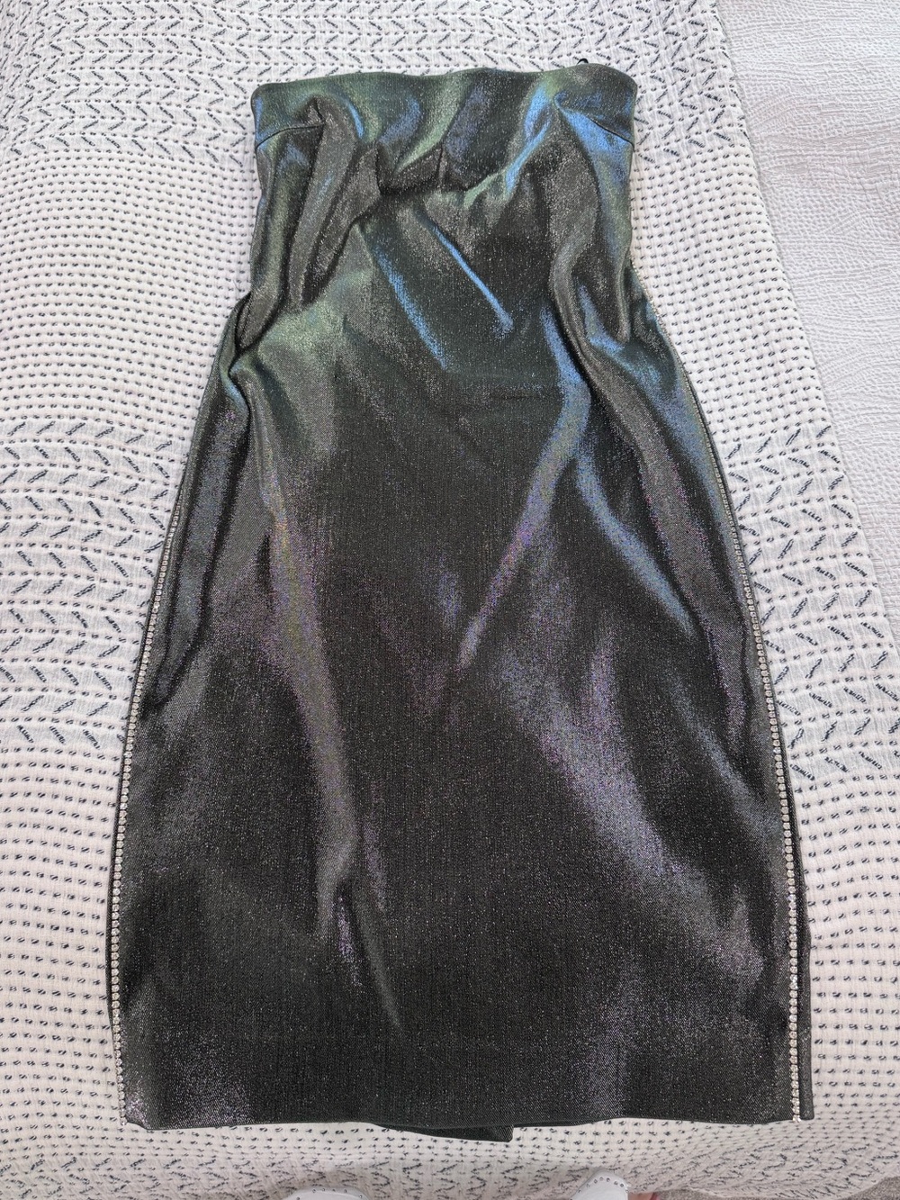 AREA Strapless Iridescent Black Midi Dress